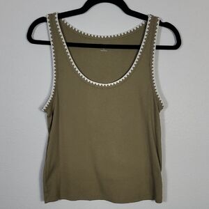 Y2K Old Navy Ribbed Tank Top Size XL Crochet Trim Olive Green Forest Fairy Layer